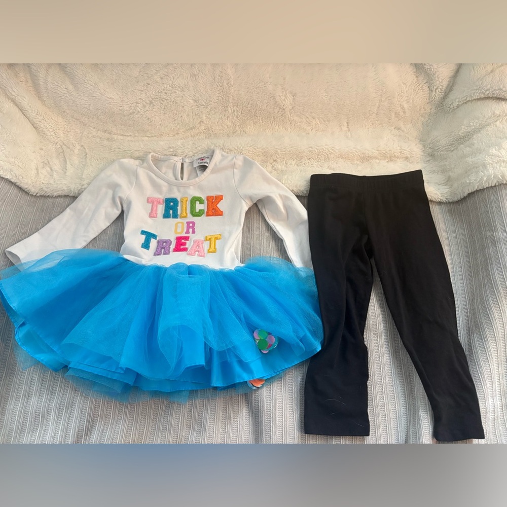 Girls' Trick or Treat Blue Tutu Top with leggings Set